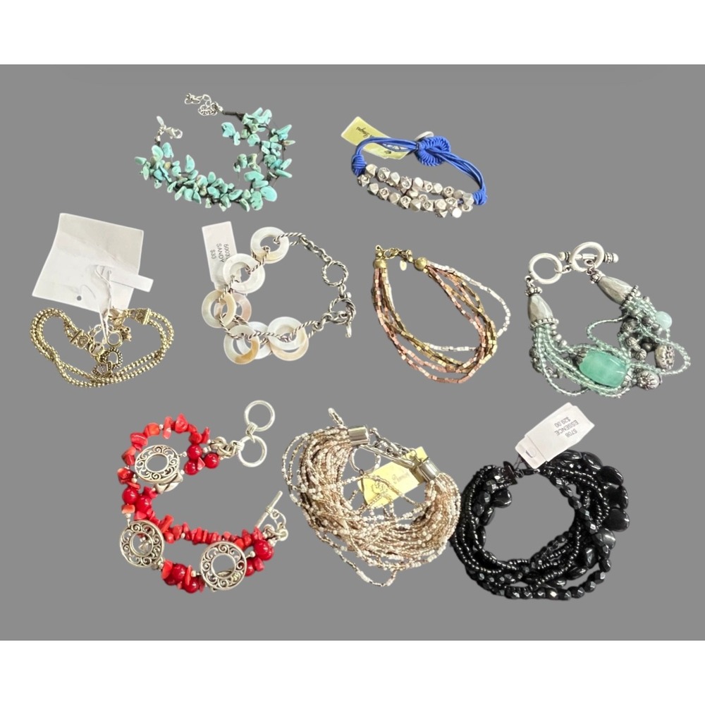 BRACELET LOT/BUNDLE OF 9, Premier Designs TURQUOISE CORAL Beaded Silver Gold Etc